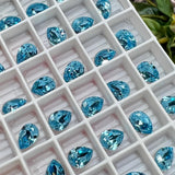 Aquamarine 8x6mm Pear Shape Swarovski Crystal Rhinestone With Setting