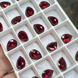 Siam 8x6mm Pear Shape, Swarovski Crystal Rhinestone With SP or GP Setting