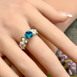 Wire Wrapped Ring with Vintage Swarovski Aquamarine & New Crystal Pearls
