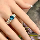 Wire Wrapped Ring with Vintage Swarovski Aquamarine & New Crystal Pearls