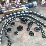 Rare Montana Blue Octagon & Rivoli Crystal Bead Soup - Curated Iridescent Midnight Pearl Jewelry Making Mix