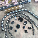 Rare Montana Blue Octagon & Rivoli Crystal Bead Soup - Curated Iridescent Midnight Pearl Jewelry Making Mix