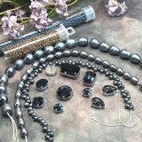 Rare Montana Blue Octagon & Rivoli Crystal Bead Soup - Curated Iridescent Midnight Pearl Jewelry Making Mix