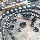 Rare Montana Blue Octagon & Rivoli Crystal Bead Soup - Curated Iridescent Midnight Pearl Jewelry Making Mix