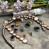 Victorian Gothic Rose Gold Pearl & Crystal Bead Soup Jewelry Making Mix, Premium 15pc Lot