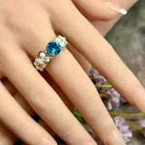 Wire Wrapped Ring with Vintage Swarovski Aquamarine & New Crystal Pearls
