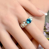 Wire Wrapped Ring with Vintage Swarovski Aquamarine & New Crystal Pearls