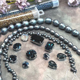 Rare Montana Blue Octagon & Rivoli Crystal Bead Soup - Curated Iridescent Midnight Pearl Jewelry Making Mix