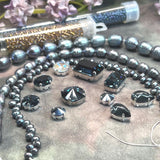 Rare Montana Blue Octagon & Rivoli Crystal Bead Soup - Curated Iridescent Midnight Pearl Jewelry Making Mix