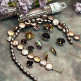 Victorian Gothic Rose Gold Pearl & Crystal Bead Soup Jewelry Making Mix, Premium 15pc Lot