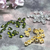 Olivine 6x4mm Pear Shape Swarovski Crystal Rhinestone, With Settings