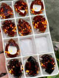 Vintage Swarovski 4320 Pear Crystals (15x11mm) in Silver-Plated Open Back Settings – Madeira & Dark Smoked Topaz