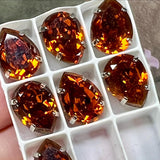 Vintage Swarovski 4320 Pear Crystals (15x11mm) in Silver-Plated Open Back Settings – Madeira & Dark Smoked Topaz