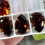 Vintage Swarovski 4320 Pear Crystals (15x11mm) in Silver-Plated Open Back Settings – Madeira & Dark Smoked Topaz