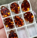 Vintage Swarovski 4320 Pear Crystals (15x11mm) in Silver-Plated Open Back Settings – Madeira & Dark Smoked Topaz