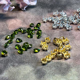 Olivine 6x4mm Pear Shape Swarovski Crystal Rhinestone, With Settings