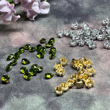 Olivine 6x4mm Pear Shape Swarovski Crystal Rhinestone, With Settings