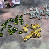 Olivine 6x4mm Pear Shape Swarovski Crystal Rhinestone, With Settings