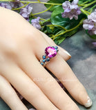 Hot Pink Sapphire and Blue Crystal Pearl Handmade Ring, Made to Order