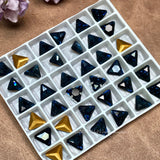 Dark Montana Sapphire - 2 Pcs, Rare Swarovski Crystal 8mm Triangle Art 4722, with Setting