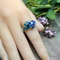 Multi-Stone Ring, Handmade in Swarovski Crystal Blues,  in Sterling US Size 8