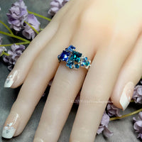 Multi-Stone Ring, Handmade in Swarovski Crystal Blues, Available in SS or 14K GF, Made to Order
