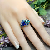 Multi-Stone Ring, Handmade in Swarovski Crystal Blues,  in Sterling US Size 8