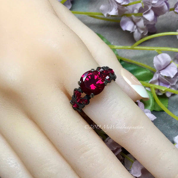 Sterling Silver, Lab Created Ruby Handmade Ring, July Birthstone US Size 7