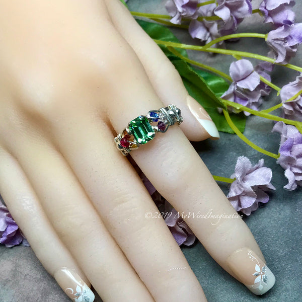 Crystal Chakra Ring, 7 Chakra Healing Colors, Handmade Ring Sterling Silver US Size 8