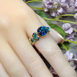 Bermuda Blue, Vintage Swarovski Crystal Handmade Ring, 14K GF, US Size 7.5