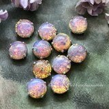 Pink Fire Opal, 2 Pcs 11mm 48ss Round Vintage West German, Glass Cabochons with Setting