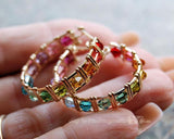 Multi-Colored Crystal Hoop Earrings
