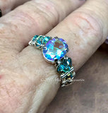 Oval Opalescent Topaz and Sterling Silver Ring, Mercury Mist Topaz Ring Size 8