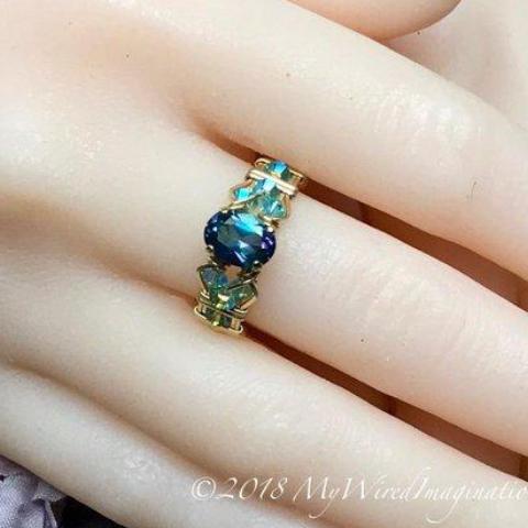 Petite Peacock Blue, Rainbow Mystic Topaz Handmade Ring, Made to Order
