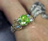 Apple Green Cz, Checkerboard Faceted Stone, Handmade Ring, US Size 10.5