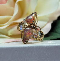 Pink Opal, 1950's West German Vintage Glass, 2 Stone Handmade Ring , 14K GF US Size 8