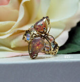 Pink Opal, 1950's West German Vintage Glass, 2 Stone Handmade Ring , 14K GF US Size 8