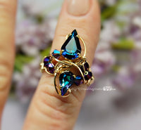 Heliotrope, Vintage Swarovski Crystal Ring, 2 Stone Handmade Ring , 14K GF US Size 6
