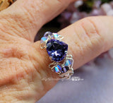 Tanzanite Swarovski Heart, Crystal Handmade Ring, Sterling Silver, US Size 9.5