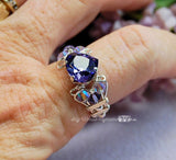 Tanzanite Swarovski Heart, Crystal Handmade Ring, Sterling Silver, US Size 9.5