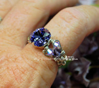 Swarovski Tanzanite Crystal Handmade Ring, December Birthstone, Sterling Silver, US Size 7