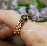 Jet AB, Vintage Swarovski Crystal Handmade Ring 14K Rose GF US Size 10