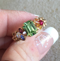 Crystal Chakra Ring, 7 Chakra Healing Colors, Handmade Ring 14K GF US Size 5