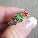 Crystal Chakra Ring, 7 Chakra Healing Colors, Handmade Ring 14K GF US Size 3.5
