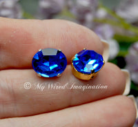 Royal Blue Sapphire, 4120 Vintage Swarovski Crystal, 12x10mm Oval with Settings