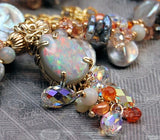 Genuine Opal Necklace and Earrings Set, Wire Wrap Pendant Necklace & Earrings