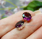 Amethyst, Transparent Vintage Swarovski Crystal, 2 Pieces 12x10mm Oval 4120 with Setting