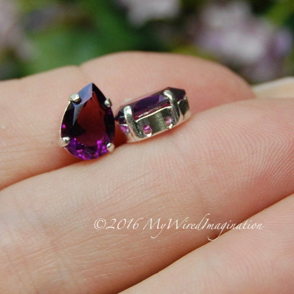 Swarovski Amethyst, Transparent 10x7mm, 2 Pieces, 4320 Pear Shape, Sew On, Silver or Gold Plated Setting