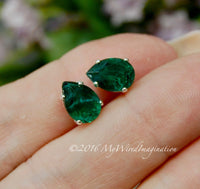 2 Pcs Vintage West German Crystal, Flawed Emerald Green, Transparent 10x7mm