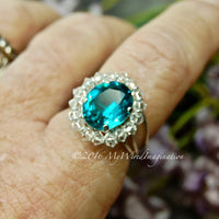 Blue Zircon, Crystal Halo Ring by Bobbi Maw